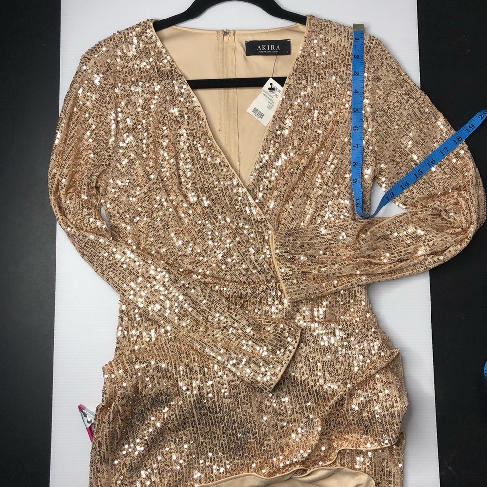 AKIRA Gold Sequin Long-Sleeve Mini Dress - Picture 8 of 10